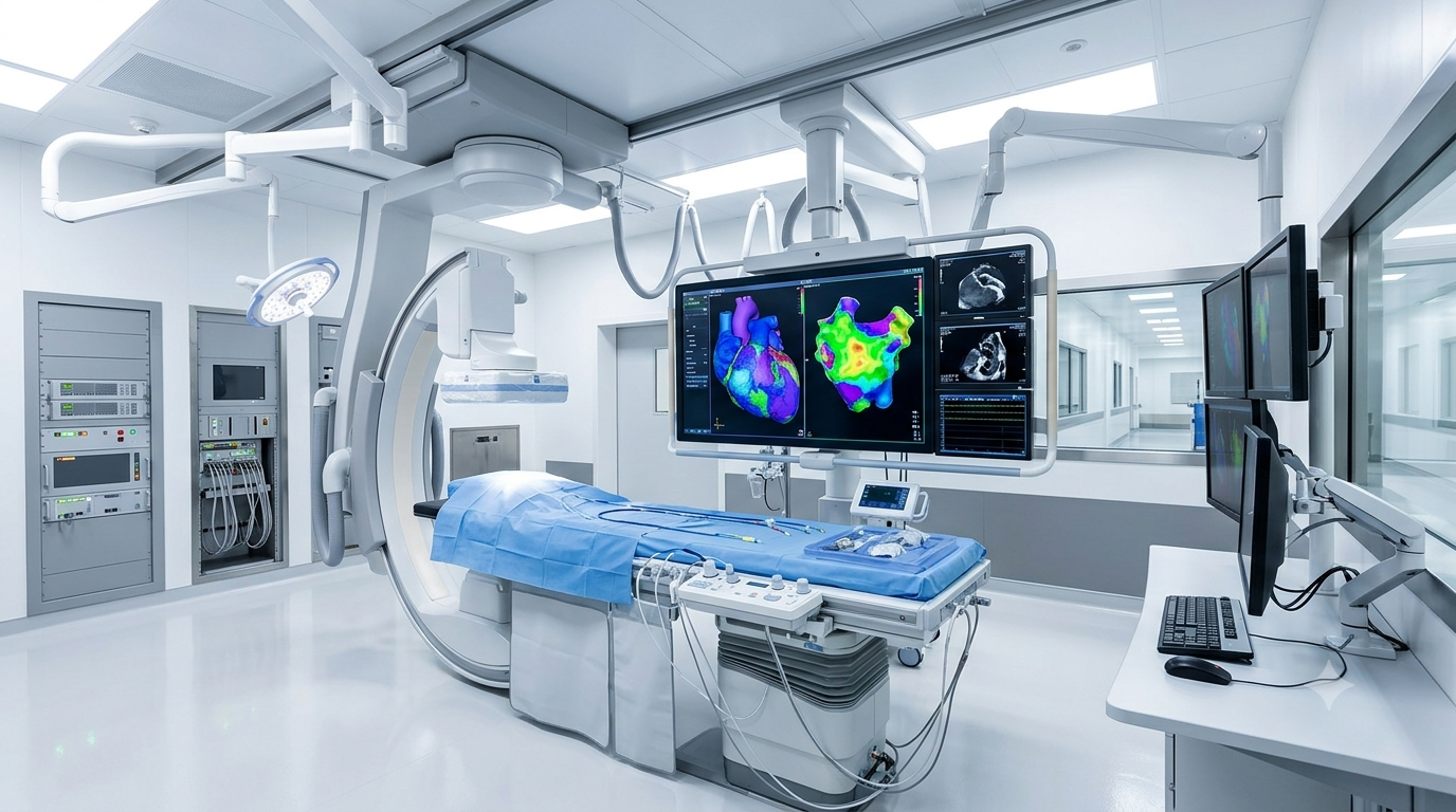 Salle d’électrophysiologie avec cartographie 3D du cœur